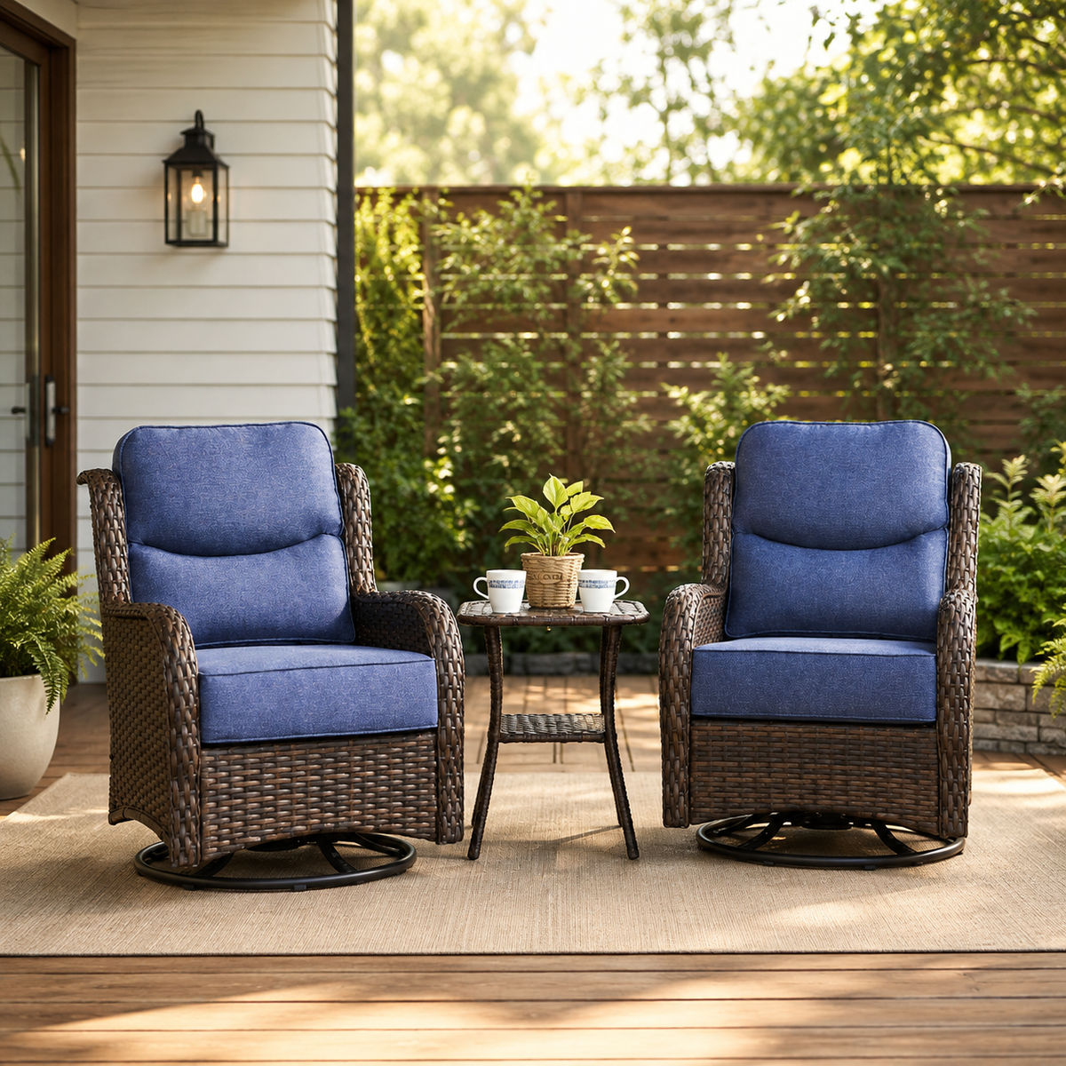 NDUEAOA™ 3PCS Outdoor Patio Swivel Glider Chairs – Comfortable Rocking Chair Set with Cushions for Porch & Backyard