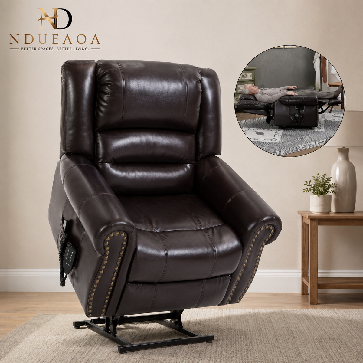 NDUEAOA™ Dual Motor Power Lift Recliner Chair with Massage & Heat, USB Charging & Faux Leather – for Seniors