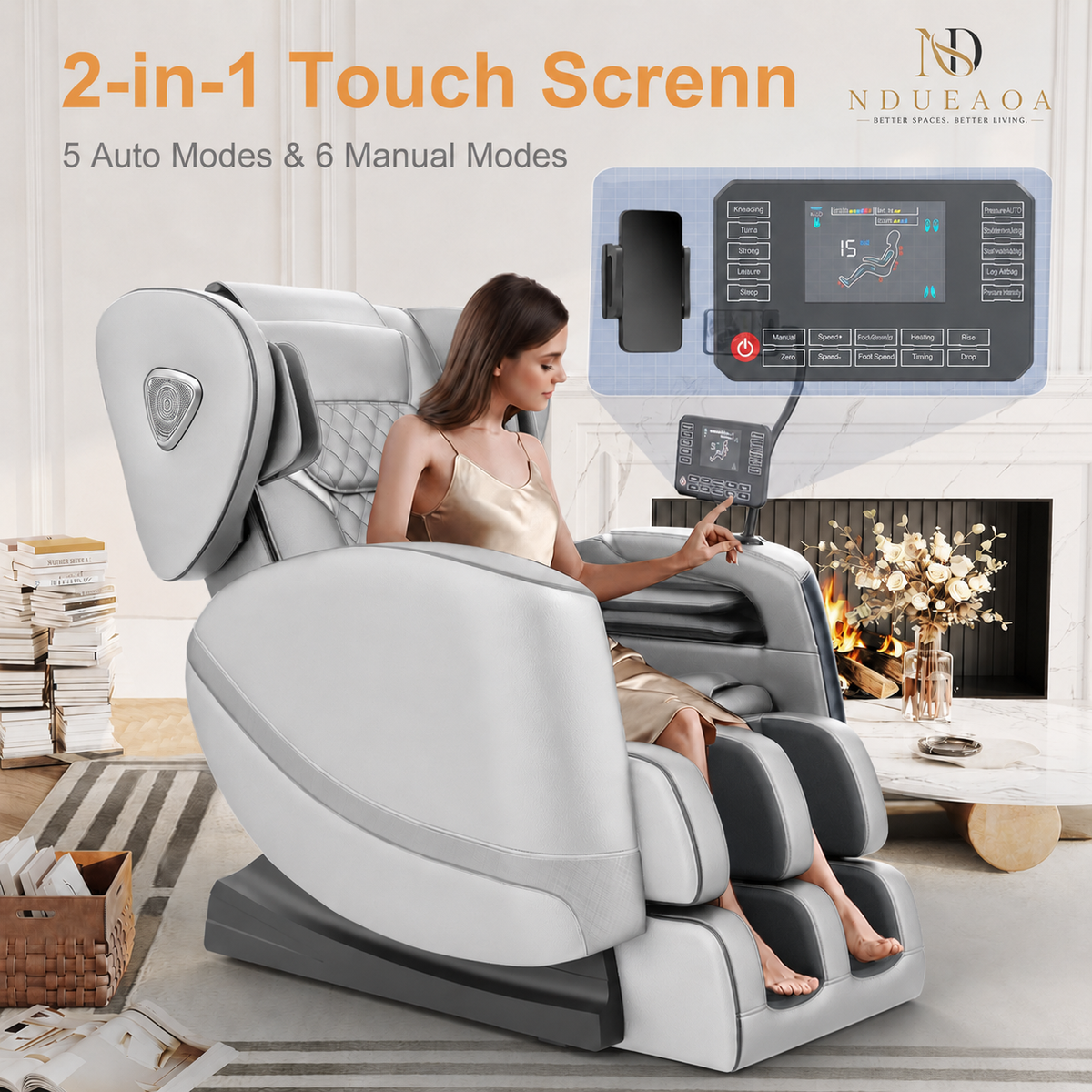 NDUEAOA™ 2026 Full Body Zero Gravity Massage Chair – 14 Shiatsu Rollers, 10 Airbags, Heat, Foot Massage, Bluetooth & Touchscreen