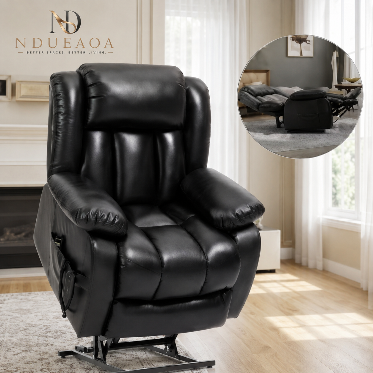 NDUEAOA™ Dual Motor Power Lift Recliner Chair with Massage & Heat, USB Charging & Faux Leather – for Seniors