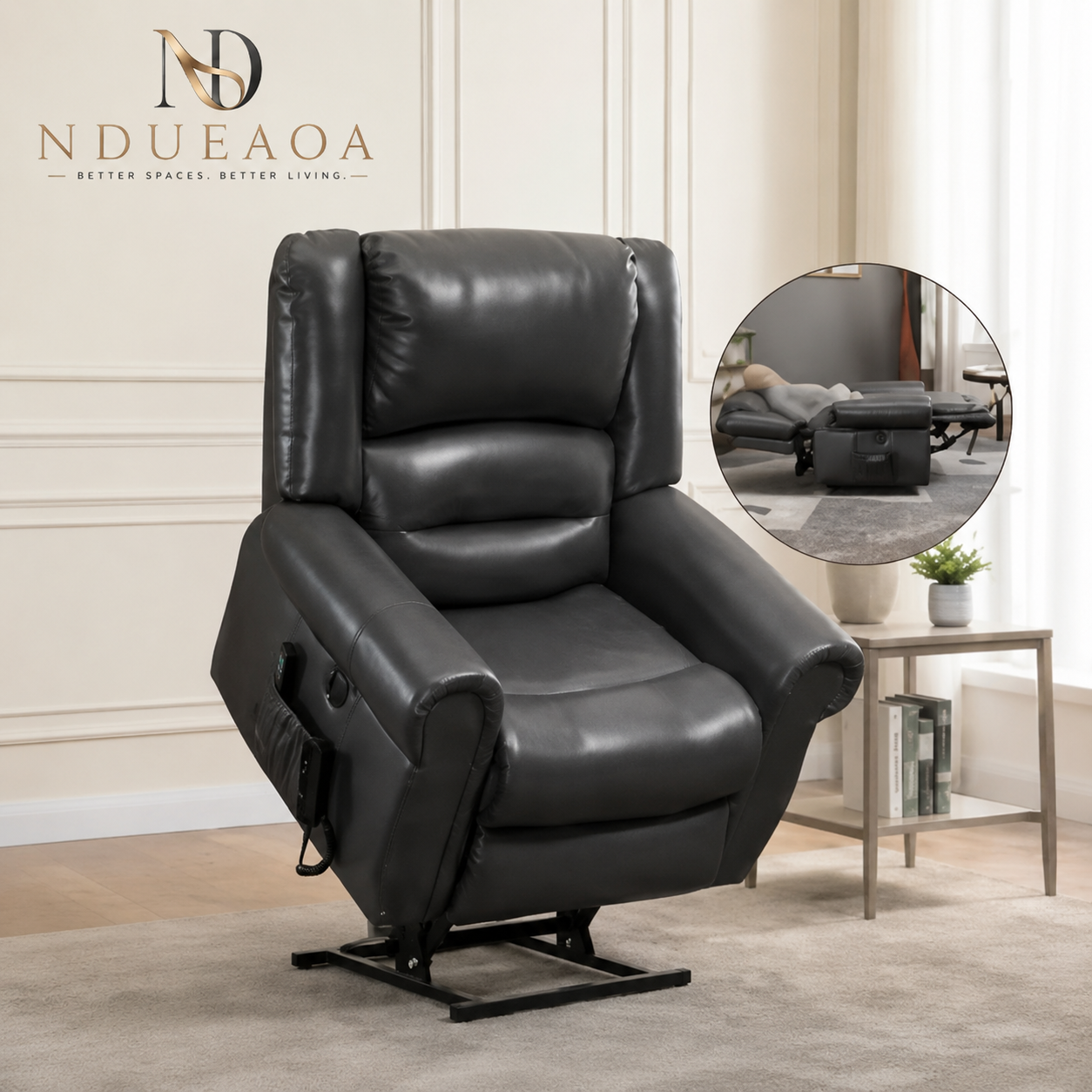 NDUEAOA™ Dual Motor Power Lift Recliner Chair with Massage & Heat, USB Charging & Faux Leather – for Seniors