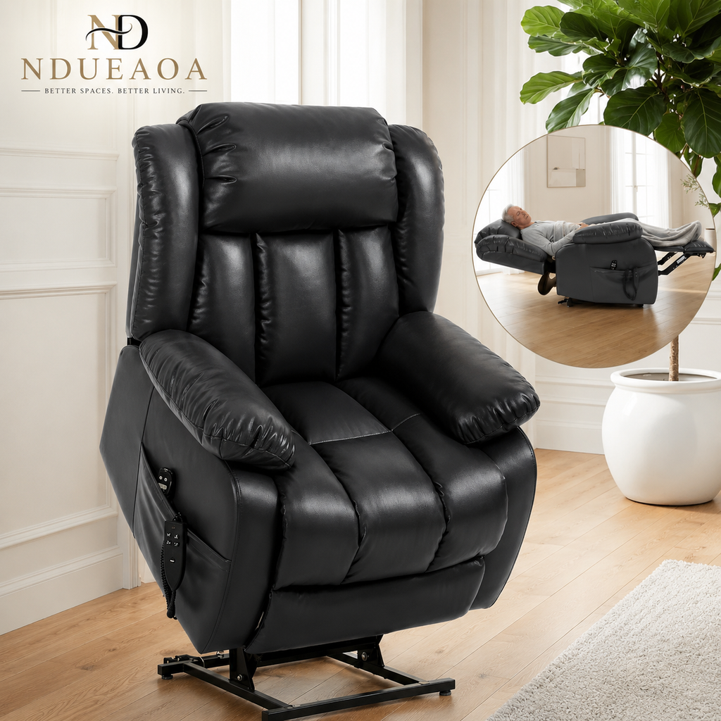 NDUEAOA™ Dual Motor Power Lift Recliner Chair with Massage & Heat, USB Charging & Faux Leather – for Seniors