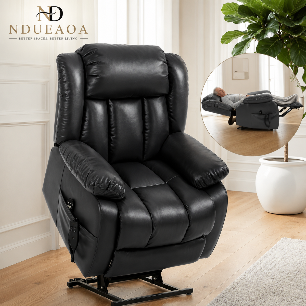 NDUEAOA™ Dual Motor Power Lift Recliner Chair with Massage & Heat, USB Charging & Faux Leather – for Seniors