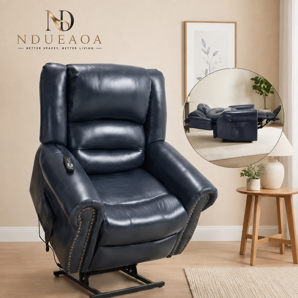 NDUEAOA™ Dual Motor Power Lift Recliner Chair with Massage & Heat, USB Charging & Faux Leather – for Seniors