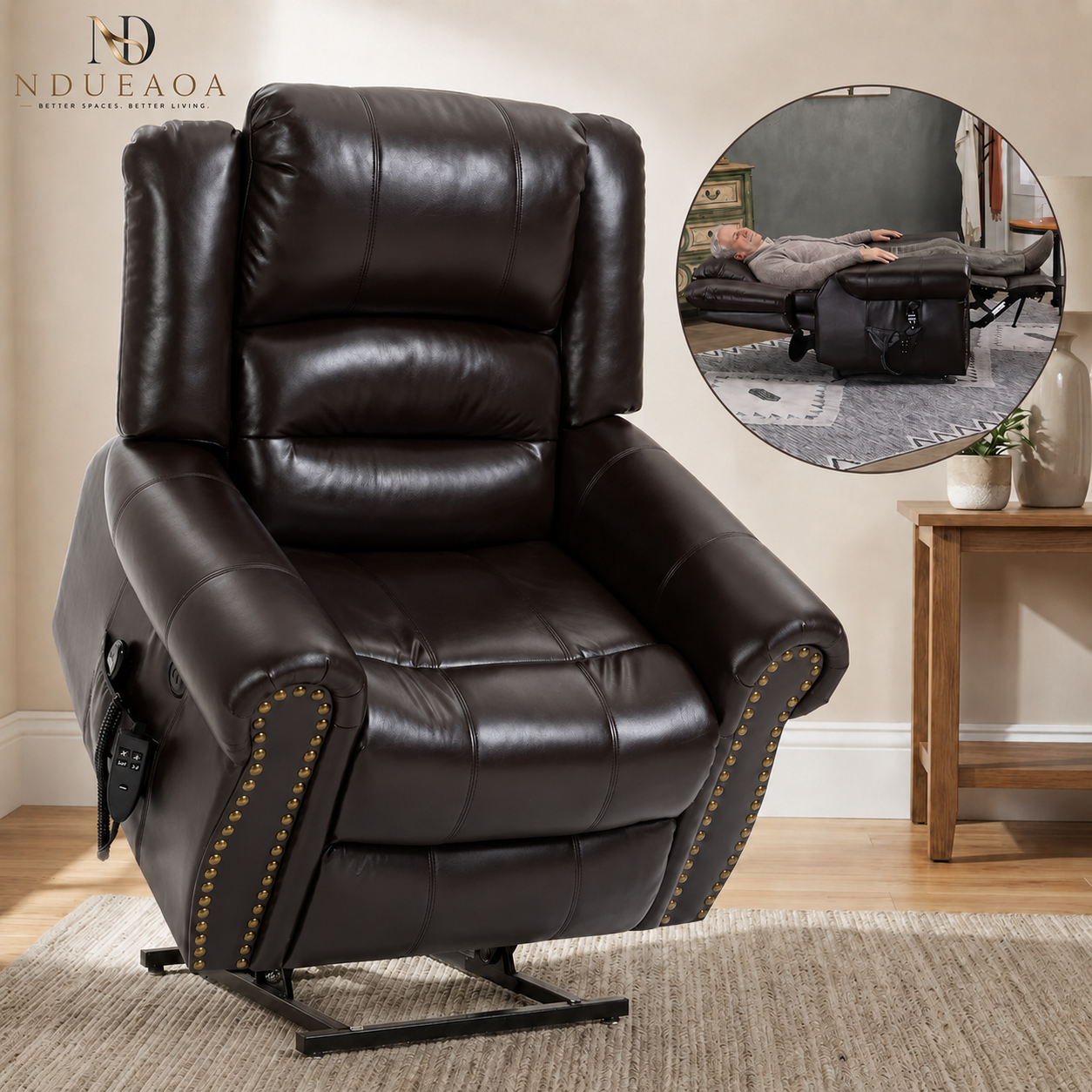 NDUEAOA™ Dual Motor Power Lift Recliner Chair with Massage & Heat, USB Charging & Faux Leather – for Seniors