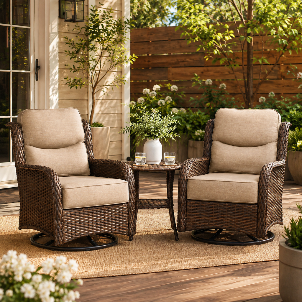 NDUEAOA™ 3PCS Outdoor Patio Swivel Glider Chairs – Comfortable Rocking Chair Set with Cushions for Porch & Backyard