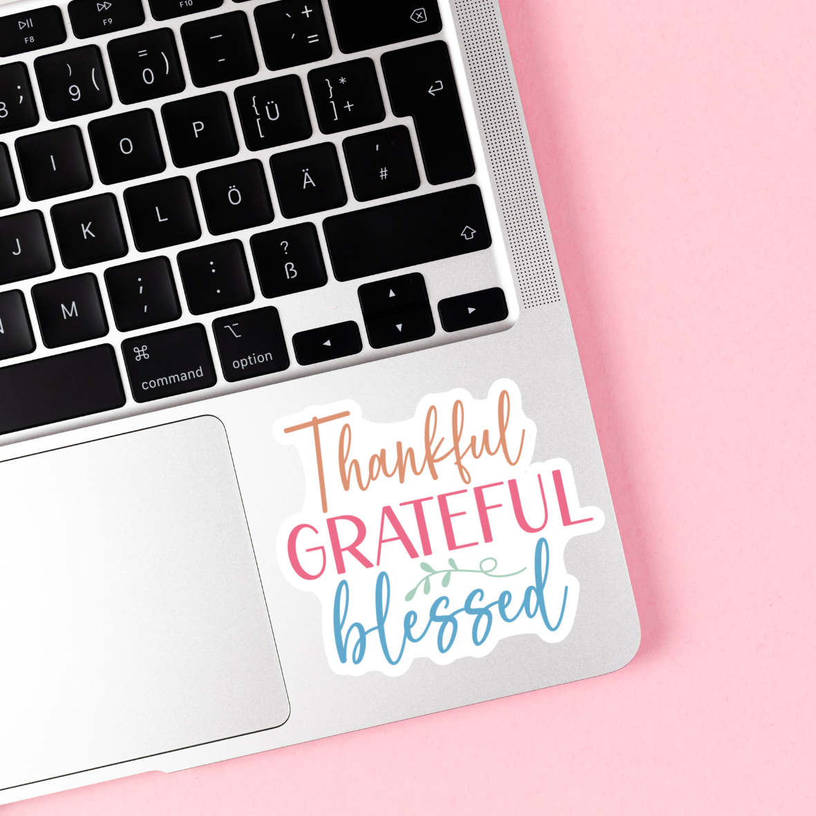 Thankful Grateful Blessed Inspirational Vinyl Sticker by The Saltwater Press