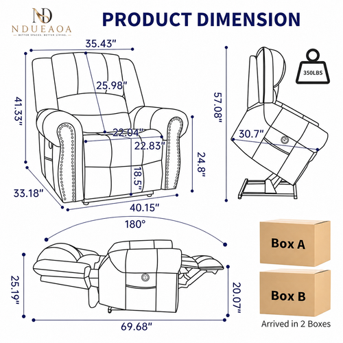 NDUEAOA™ Dual Motor Power Lift Recliner Chair with Massage & Heat, USB Charging & Faux Leather – for Seniors