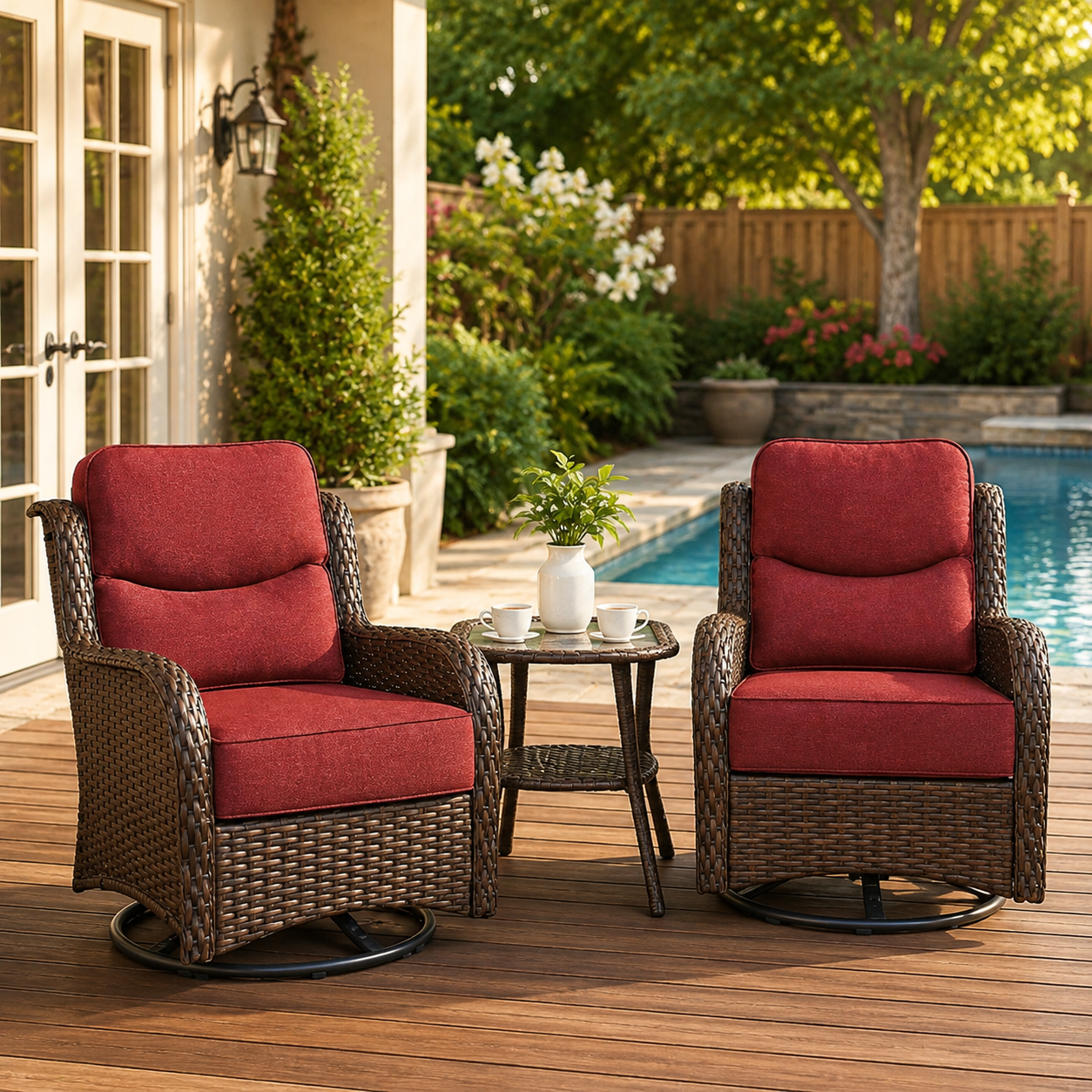 NDUEAOA™ 3PCS Outdoor Patio Swivel Glider Chairs – Comfortable Rocking Chair Set with Cushions for Porch & Backyard