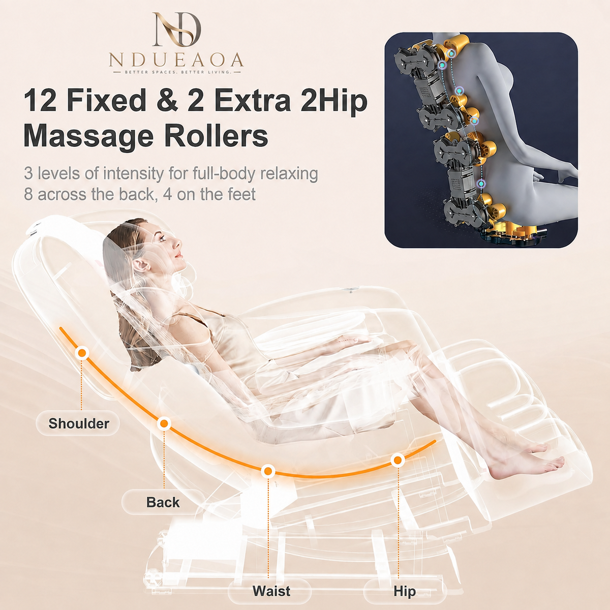 NDUEAOA™ 2026 Full Body Zero Gravity Massage Chair – 14 Shiatsu Rollers, 10 Airbags, Heat, Foot Massage, Bluetooth & Touchscreen