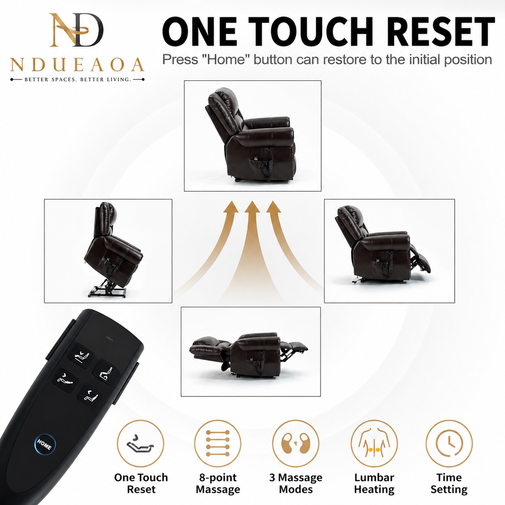 NDUEAOA™ Dual Motor Power Lift Recliner Chair with Massage & Heat, USB Charging & Faux Leather – for Seniors