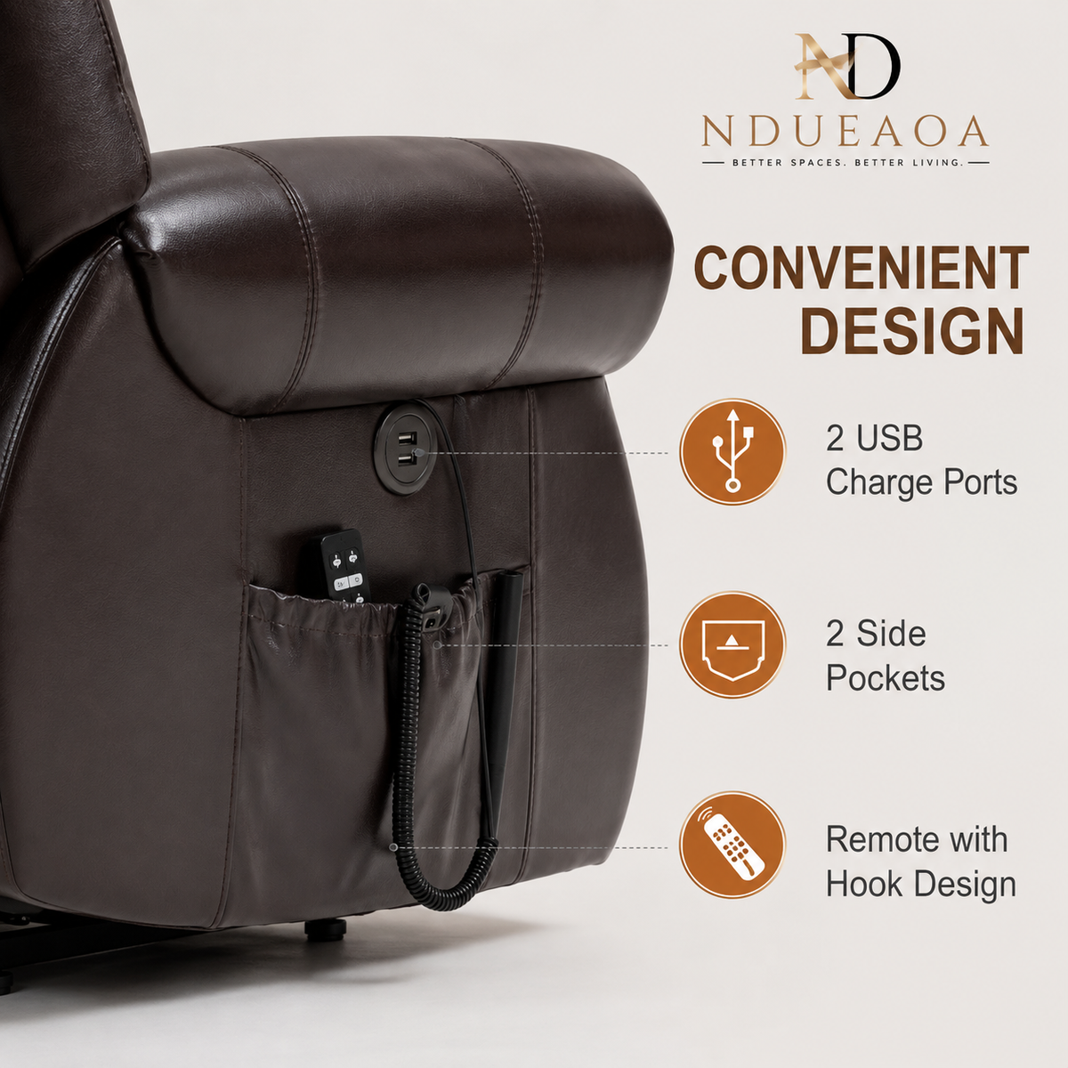 NDUEAOA™ Dual Motor Power Lift Recliner Chair with Massage & Heat, USB Charging & Faux Leather – for Seniors
