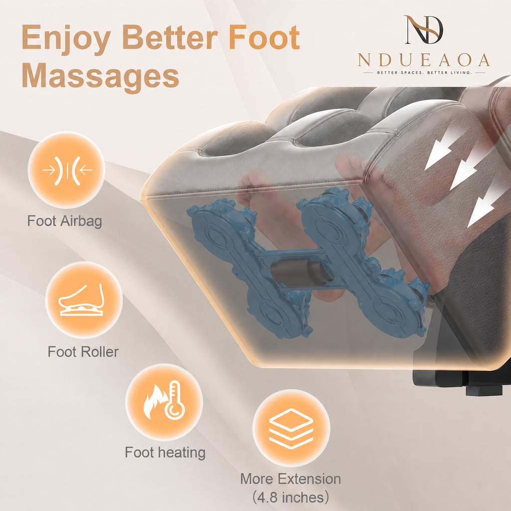 NDUEAOA™ 2026 Full Body Zero Gravity Massage Chair – 14 Shiatsu Rollers, 10 Airbags, Heat, Foot Massage, Bluetooth & Touchscreen