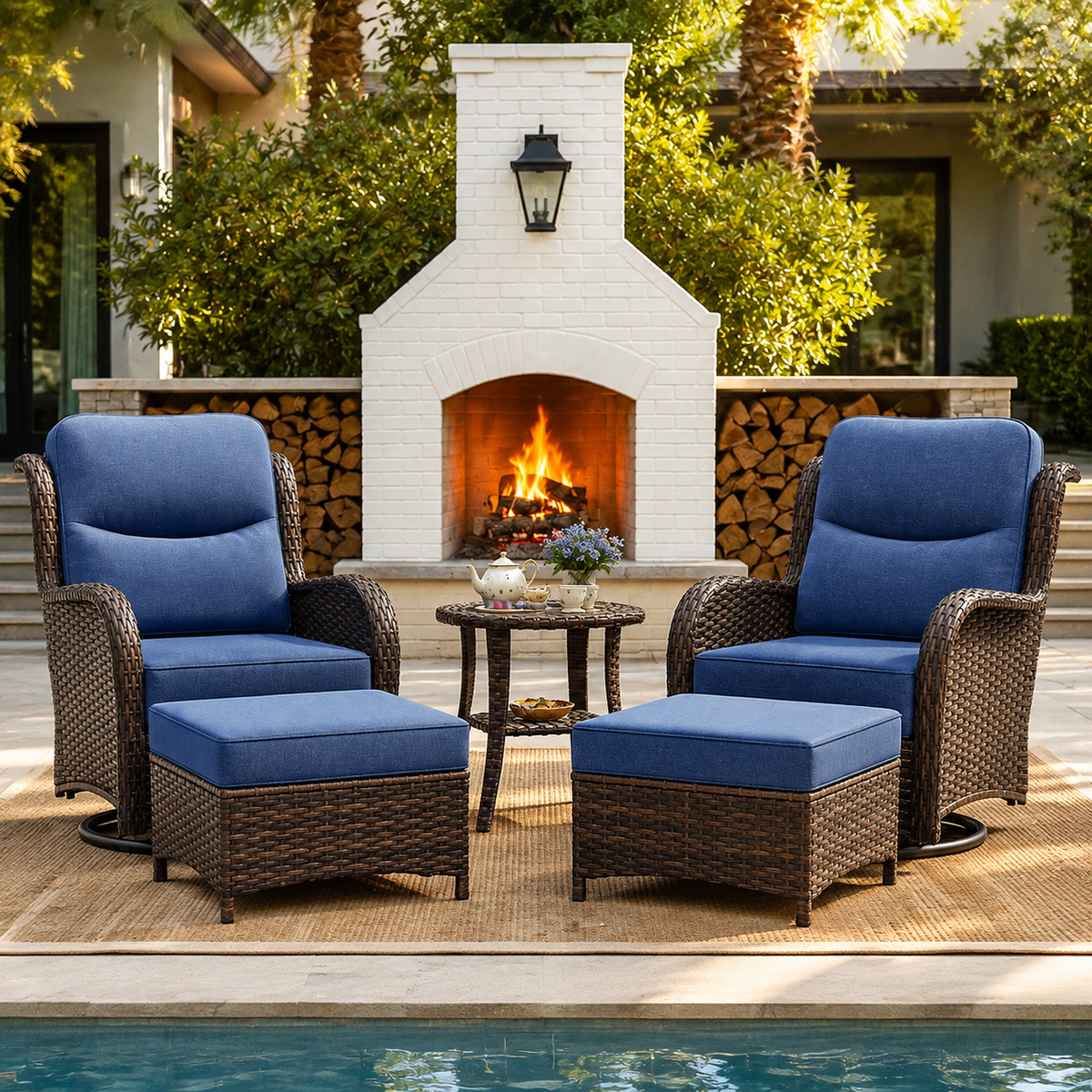 NDUEAOA™ 3PCS Outdoor Patio Swivel Glider Chairs – Comfortable Rocking Chair Set with Cushions for Porch & Backyard