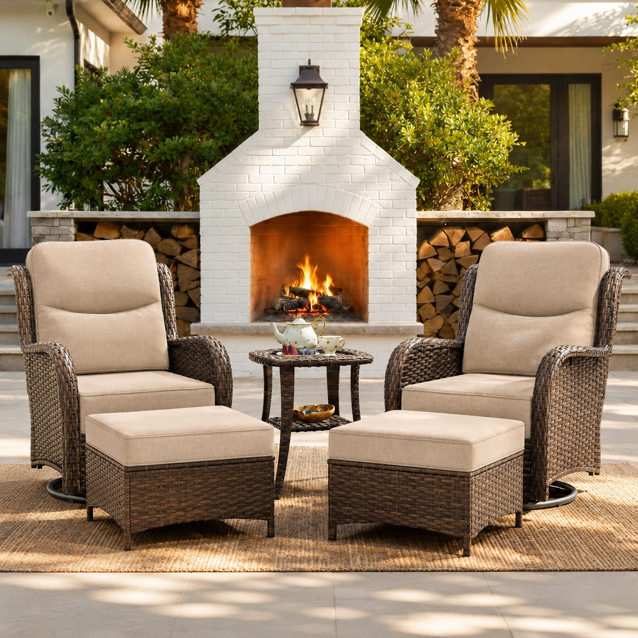 NDUEAOA™ 3PCS Outdoor Patio Swivel Glider Chairs – Comfortable Rocking Chair Set with Cushions for Porch & Backyard