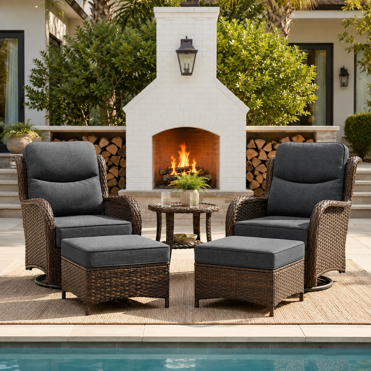 NDUEAOA™ 3PCS Outdoor Patio Swivel Glider Chairs – Comfortable Rocking Chair Set with Cushions for Porch & Backyard