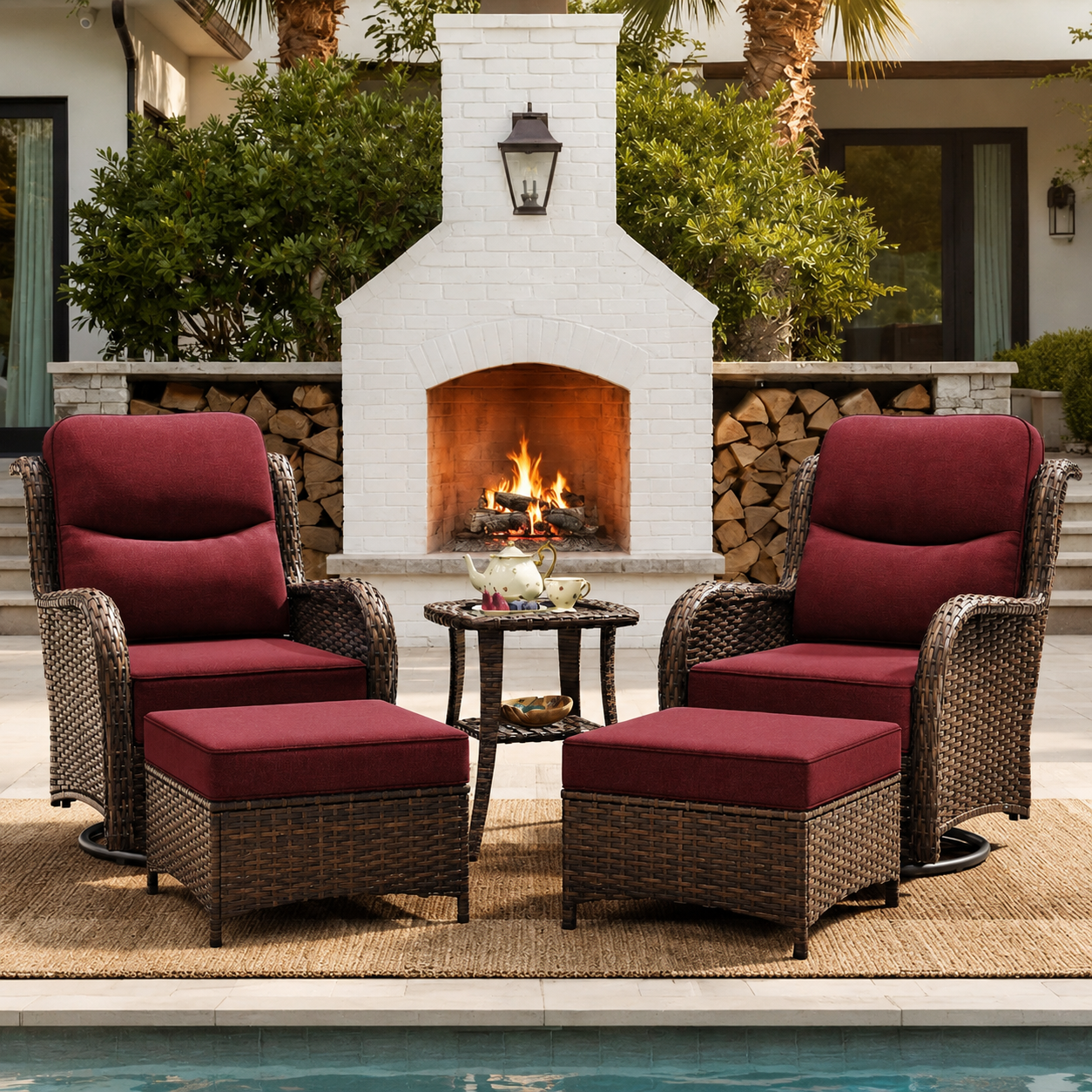 NDUEAOA™ 3PCS Outdoor Patio Swivel Glider Chairs – Comfortable Rocking Chair Set with Cushions for Porch & Backyard