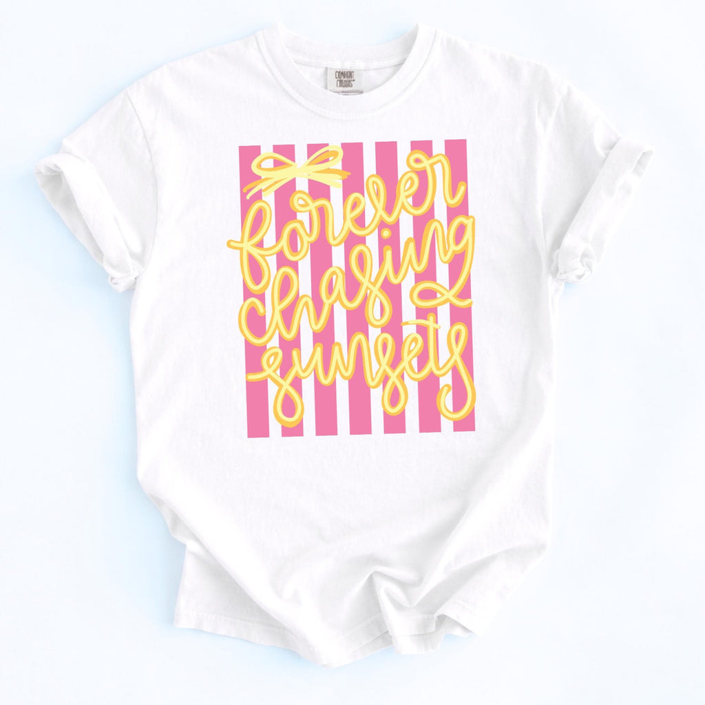 Sunset Graphic Tee – Retro 70s Beach Vacation Striped Shirt by The Saltwater Press