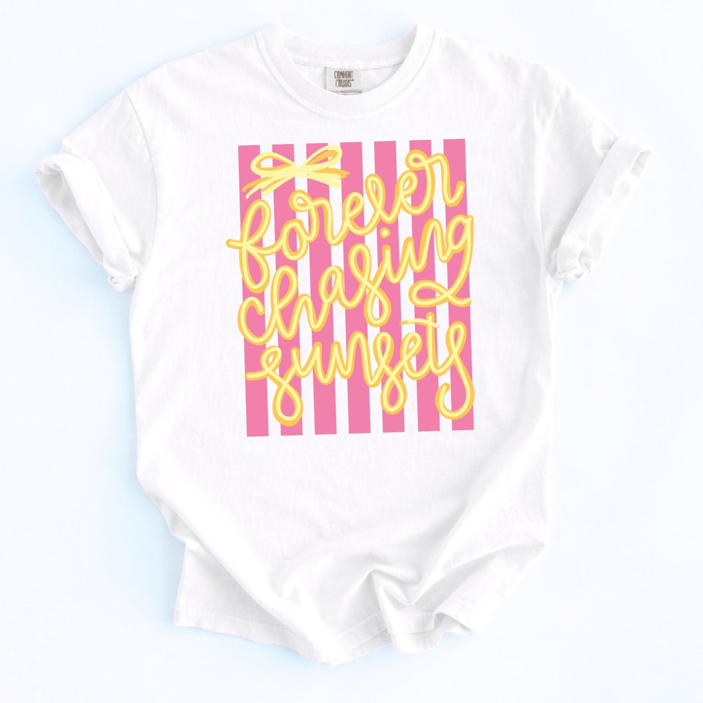 Sunset Graphic Tee – Retro 70s Beach Vacation Striped Shirt by The Saltwater Press