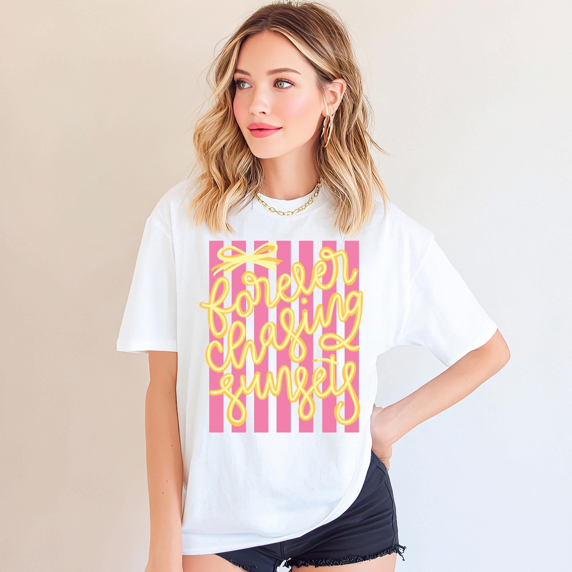 Sunset Graphic Tee – Retro 70s Beach Vacation Striped Shirt by The Saltwater Press