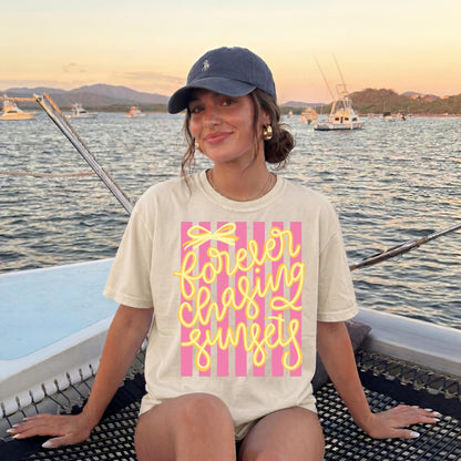 Sunset Graphic Tee – Retro 70s Beach Vacation Striped Shirt by The Saltwater Press