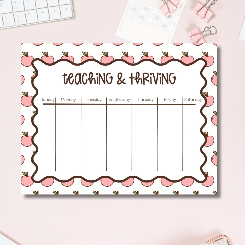 Teacher Weekly Planner – Tearaway Desk Notepad with Apple Border by The Saltwater Press