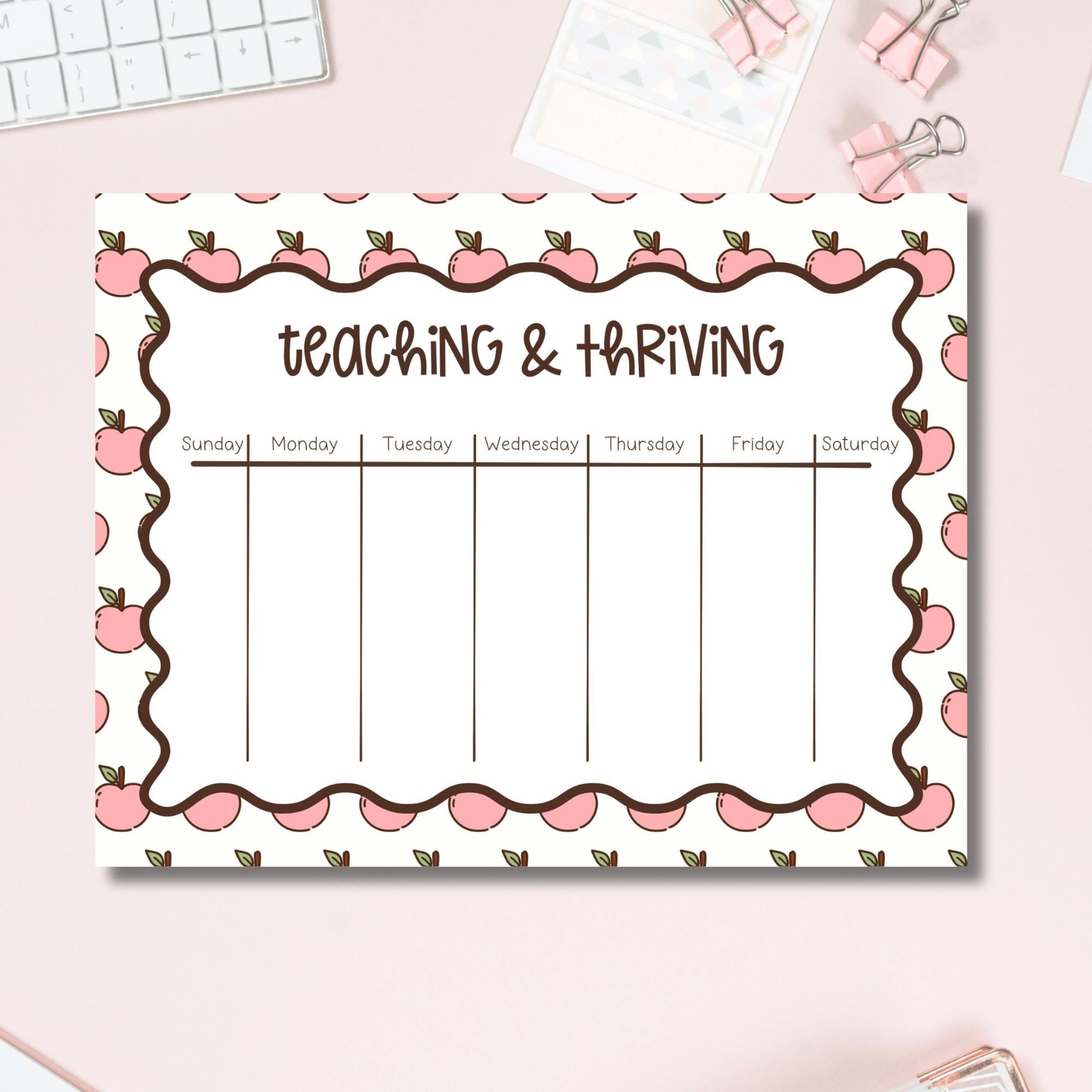 Teacher Weekly Planner – Tearaway Desk Notepad with Apple Border by The Saltwater Press