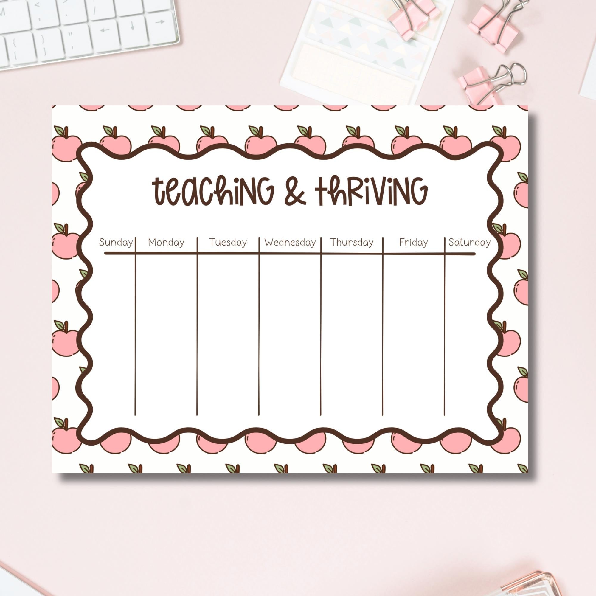 Teacher Weekly Planner – Tearaway Desk Notepad with Apple Border by The Saltwater Press