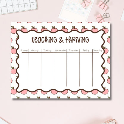 Teacher Weekly Planner – Tearaway Desk Notepad with Apple Border by The Saltwater Press