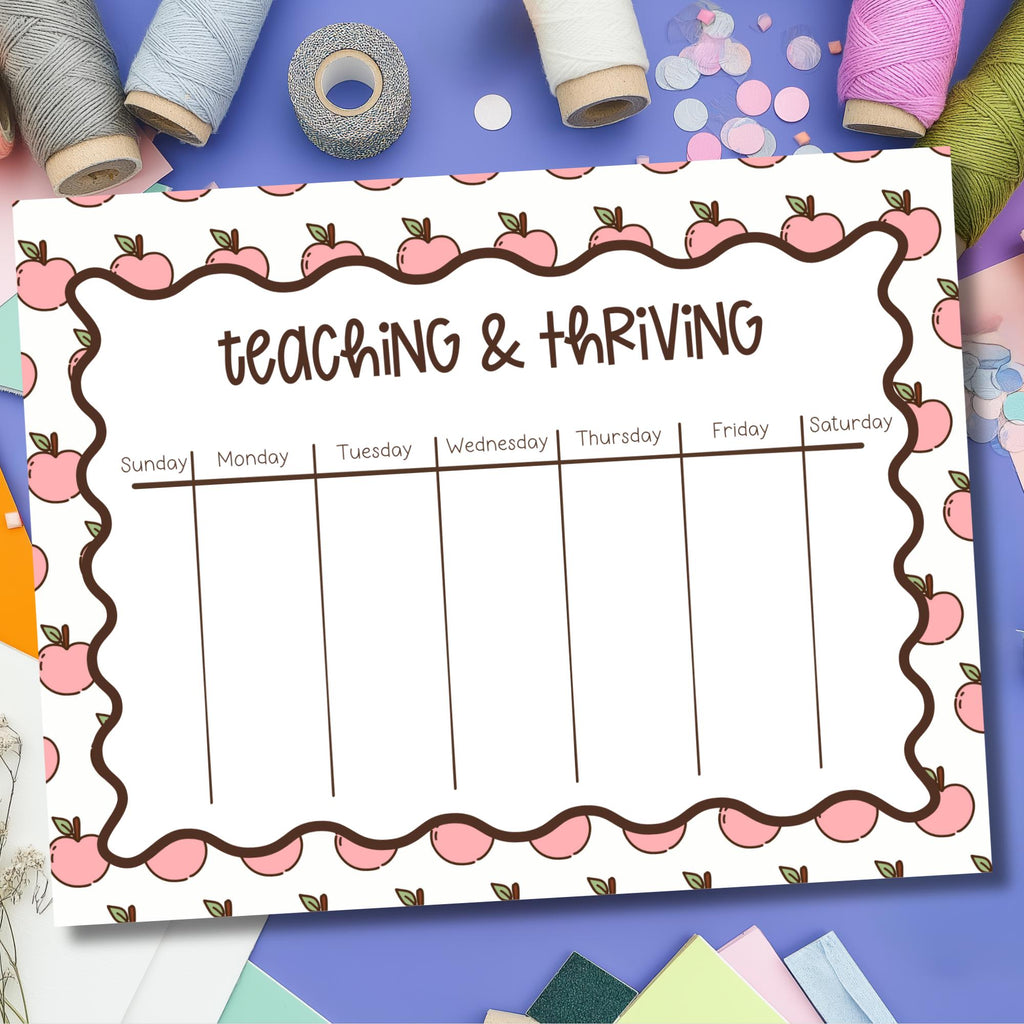 Teacher Weekly Planner – Tearaway Desk Notepad with Apple Border by The Saltwater Press
