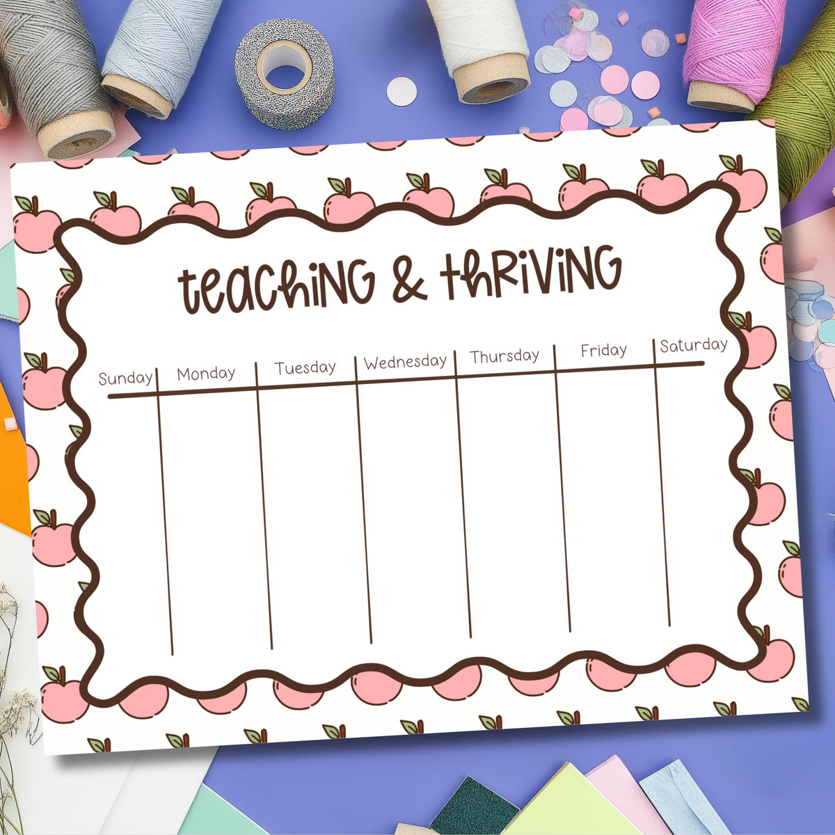 Teacher Weekly Planner – Tearaway Desk Notepad with Apple Border by The Saltwater Press